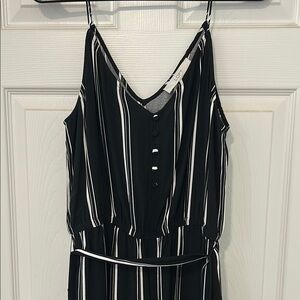 LOFT Black and White Striped V-Neck Dress